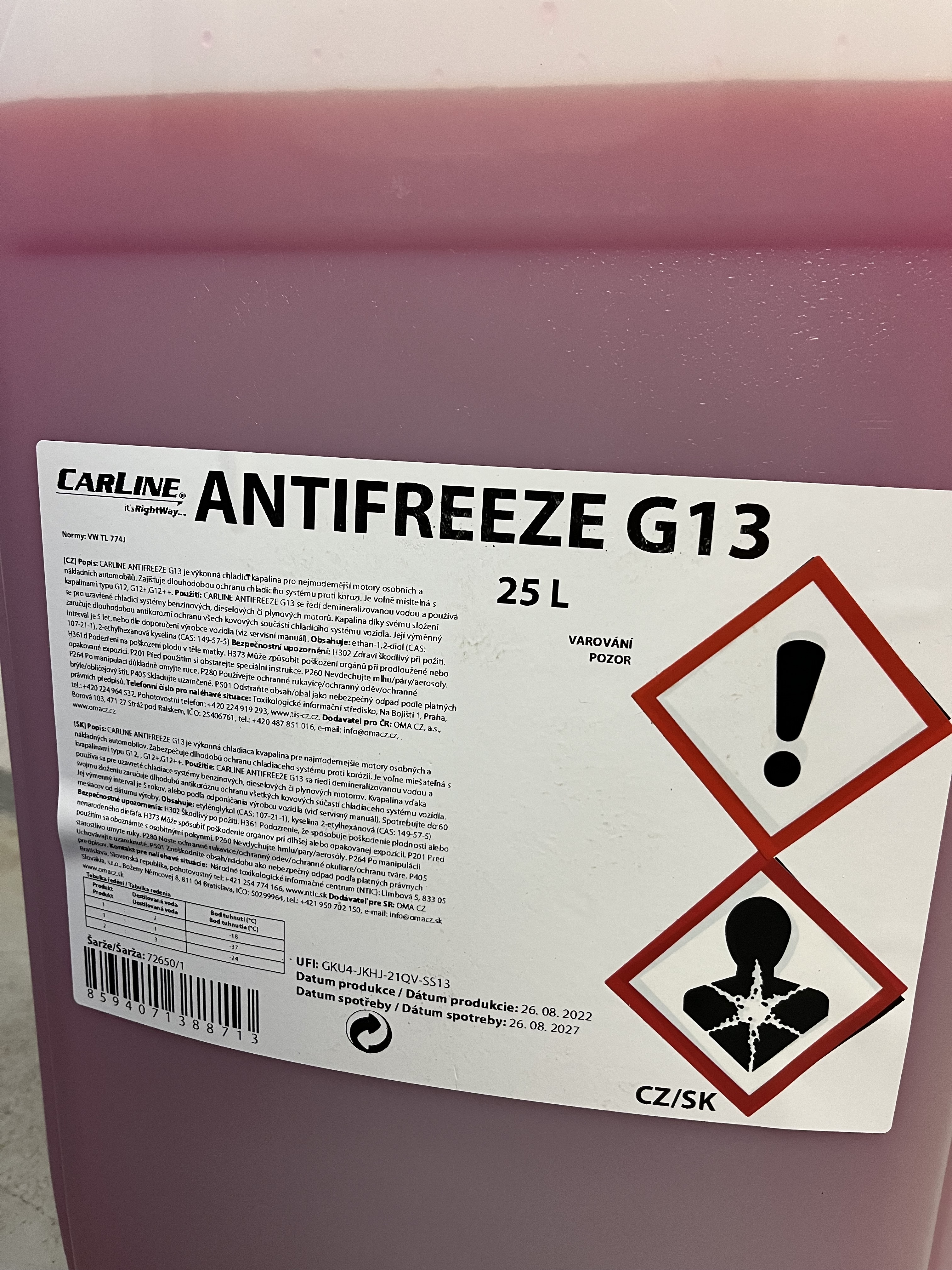 CARLINE ANTIFREEZE  G13         25LT